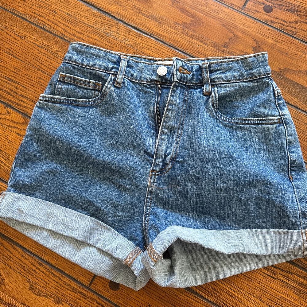 Blue Denim High Rise Shorts